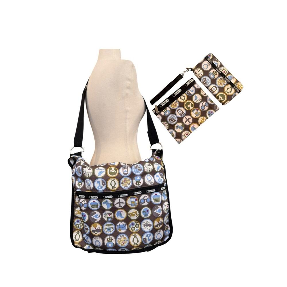 Lesportsac Messenger Bag Wristlet Pouch Set Handbag Purse Nylon Travel Bag 3 Pc